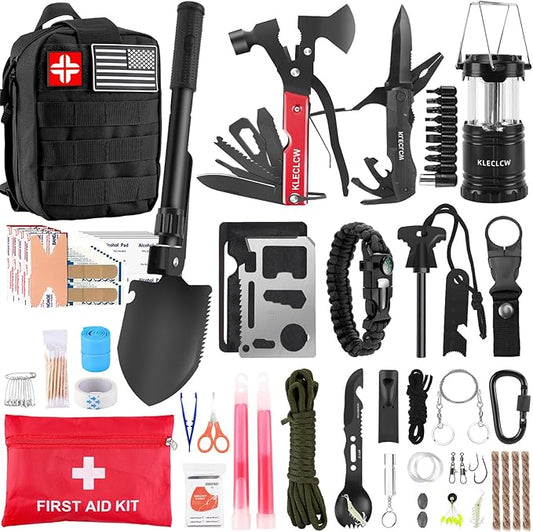 Gifts for Men Christmas Survival Kit and First Aid kit, 160 Pcs Emergency Supplies Camping Accessories with Upgraded Molle Bag for Outdoor Adventure Camping Hiking Hunting