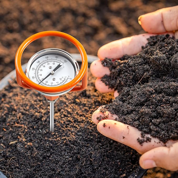 Heavy Duty Compost Thermometer with Probe Guard Bundle 36 Inch Stem Fahrenheit and Celsius Outdoor Compost Thermometer, Stainless Steel, Outdoor