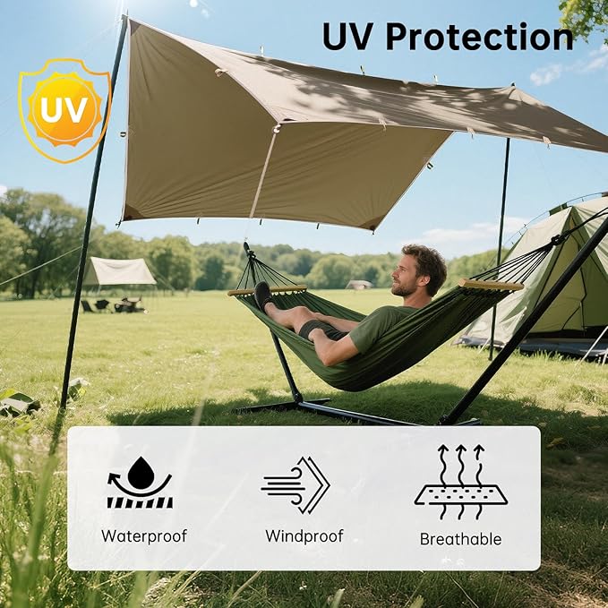 FREE SOLDIER Camping Tarp Waterproof Portable Multifunctional Outdoor Traveling Awning Backpacking Shelter Rain Tarp (Beige 10×10.5ft)