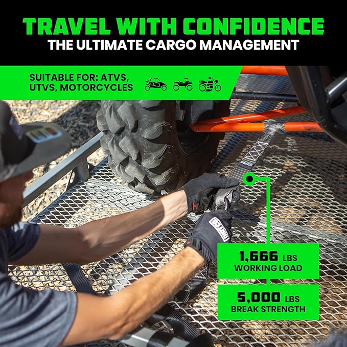 Rhino USA Soft Loop Tie Down Straps (4-Pack) - 1.6 Inch x 17 Inch (5,000 lbs Break Strength) Heavy Duty Motorcycle Handlebar Straps for use with Ratchets for ATV, UTV, Dirt Bike (Gray)