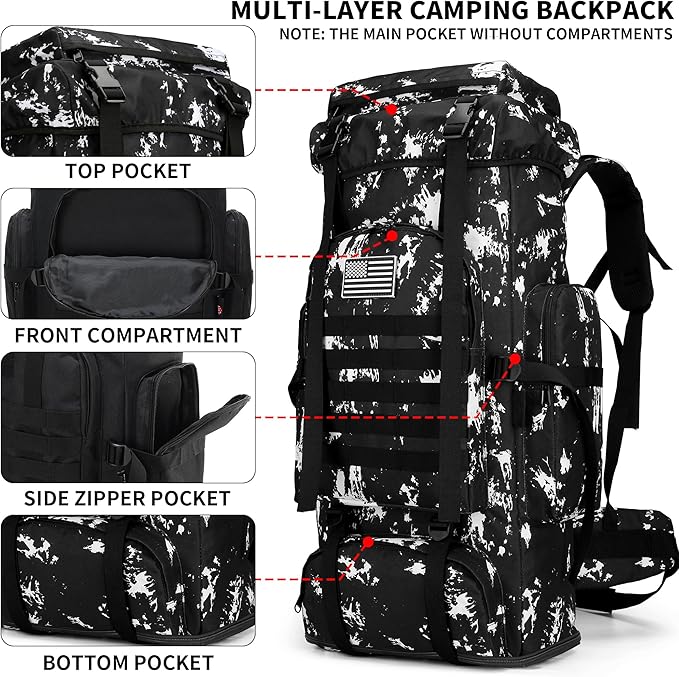Hiking Backpack for Men 70L/100L Camping Backpack Military Rucksack Molle 3 Days Assault Pack for Climbing