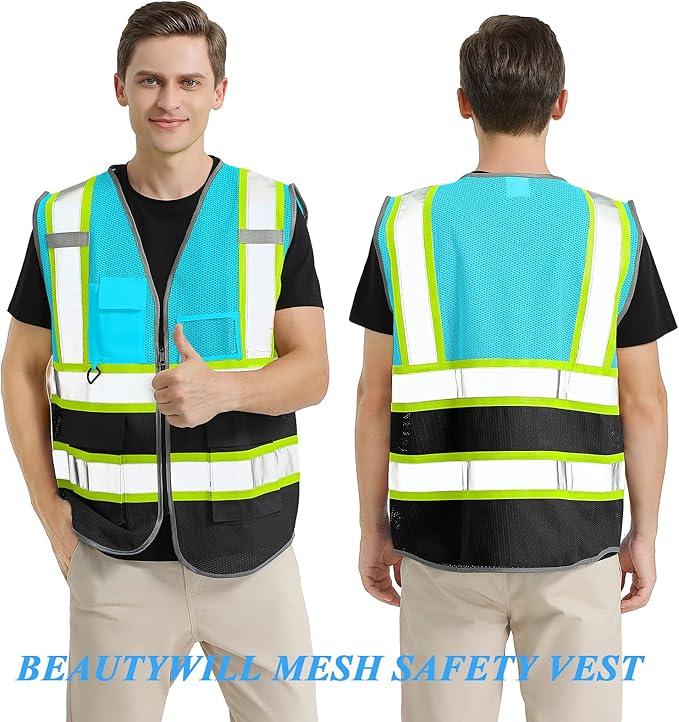 BeautyWill Custom Logo Safety Vest Class 2 High Visibility Reflective Vest for Men - Personalized Logo Team Vest