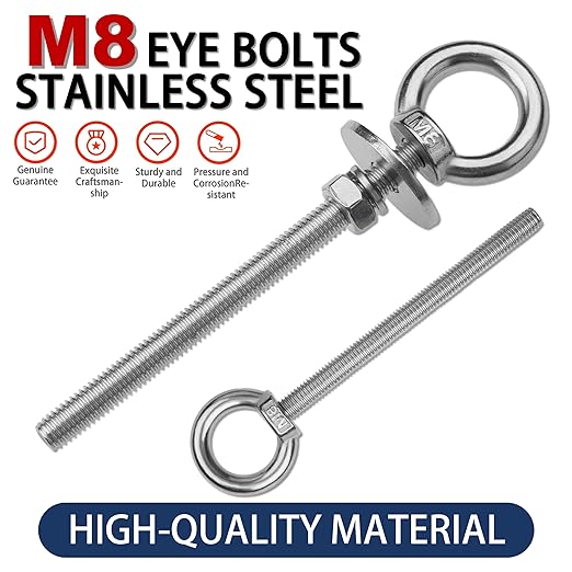 12 Pack M8 Stainless Steel Eye Bolts with Nuts, 5/16" x 4" Long Lifting Ring Eye Bolt， Eye Bolts Heavy Duty for Hang Tie Down Outdoor (12, M8x102mm (5/16"x4"))