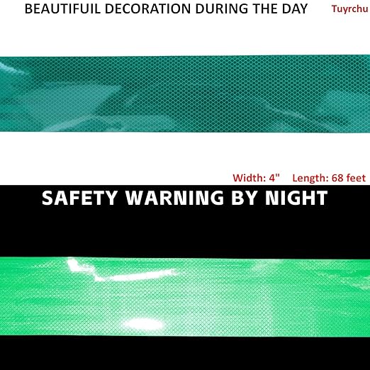 Non Fading Reflective Tape Green 4 inch Wide, Outdoor Waterproof High Visibility Safety Warning Reflector Sticker Strips (68 feet)