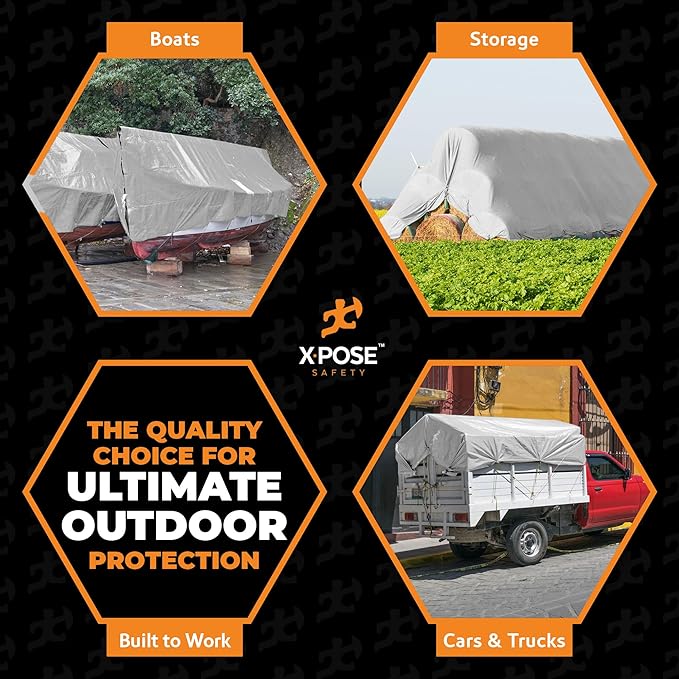 5' x 7' Super Heavy Duty 16 Mil Silver/Brown Poly Tarp Cover - Thick Waterproof, UV Resistant, Rip and Tear Proof Tarpaulin with Grommets and Reinforced Edges - by Xpose Safety
