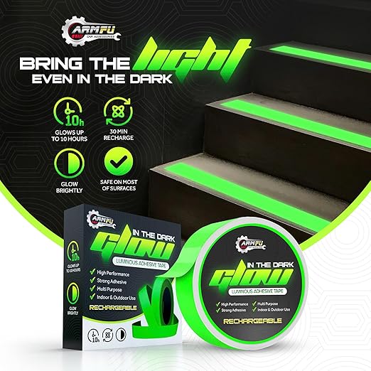 1 Inch x 60 FT Glow in The Dark Tape – Pack of 2 Rolls – Bright Rechargeable Fluorescent Glow – Luminous for Outdoors & Indoors –Glow – for Home Decoration & Markings