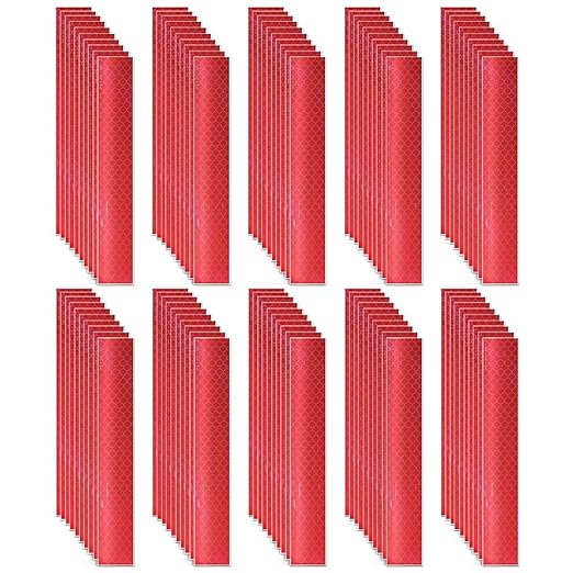 Non Fading Red Reflective Stickers 1 inch X 6 inch, Outdoor Waterproof High Visibility Warning Safety Adhesive Reflector Tape (100 Pcs)