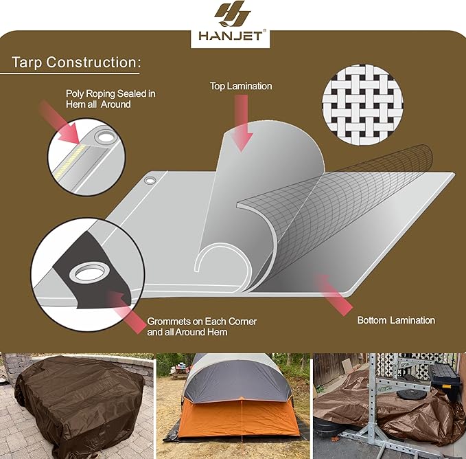 Outdoor Tarp Heavy Duty Multi-Purpose Waterproof 16 X 20 Feet Silver/Brown Poly Tarps Outdoor Cover