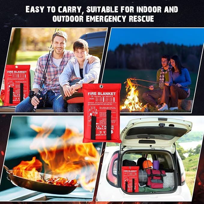 Moukeren Fire Blanket Fire Emergency Blankets for Home Kitchen, Survival Safety Flame Suppression Fiberglass Fireproof Flame Retardant for Fireplace Car Office Camping