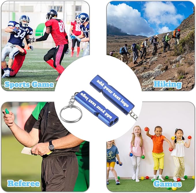 LYLBFOF Personalized Emergency Survival Whistle 3/5/10/50/100 Bulk Custom Aluminum Safety Whistle with Keychain Engraved Any Text/Logo, Gifts for Outdoor Sports Camping Hiking Boating Hunting