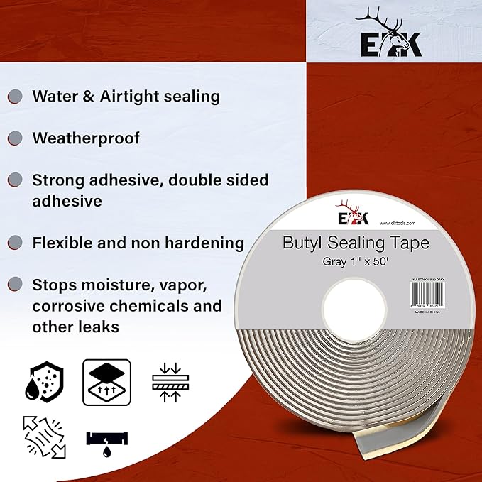 ELK Butyl Seal Tape - 1 Inch x 50 Feet - Weather Resistant, Strong & Durable - Ideal for Crawl Space, Windows, RVs, Boats, Automotive and Roof Repair