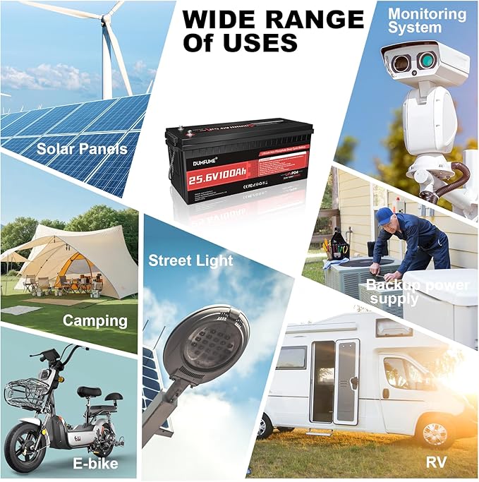 24V 100Ah LiFePO4 Lithium Battery,4000+ Cycles & 100% DOD,Built-in 100A BMS,25.6V High Energy Density,Perfect for RV, Solar, Off-Grid, Camping, Home Backup