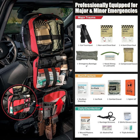RHINO RESCUE Vehicle IFAK Trauma Kit with C-A-T Tourniquet, Tactical First Aid Kit Molle Pouch Red
