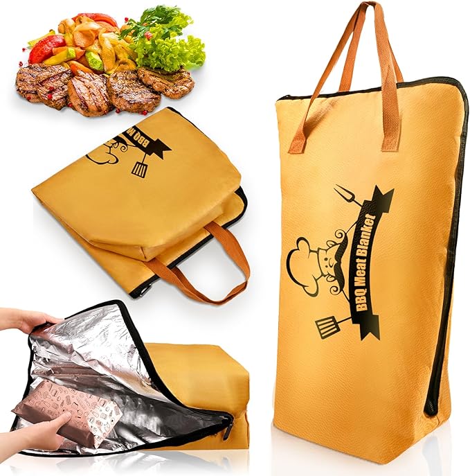 BBQ Blanket for Resting Meat, 21in Smoker Insulated Brisket Bag with Wide Mouth Fits Large Brisket, Beef, Pork Shoulders, Turkeys - Gifts for Men, Dad, BBQ Lovers, Stocking Stuffers