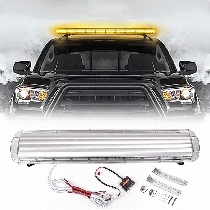 47" 88 Amber Yellow LED Extreme Bright Intensity Construction Emergency Warning Strobe Light Bar Rooftop Low Profile Law Enforcement Hazard Flashing for Tow Truck Vehicle Universal