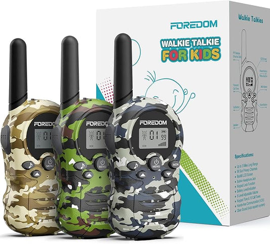 FOREDOM Walkie Talkies for Kids Walkie Talkies Long Range for Boys & Girls Age 3 to 12 Year Old Birthday Cool Army Toys - 3 Pack