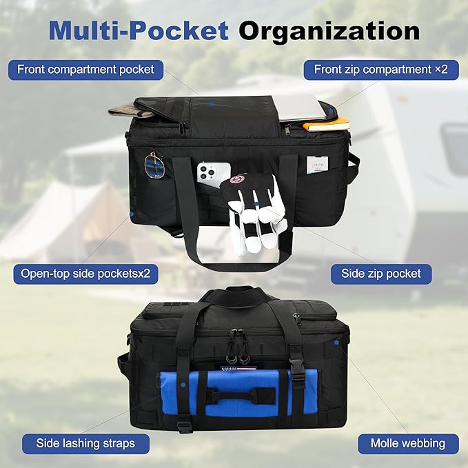 40L Military Tactical Backpack for Men 3 in 1 with MOLLE System Waterproof 600D Black Backpack for Travel Outdoor Sports Camping and Weekend Trips (Black)