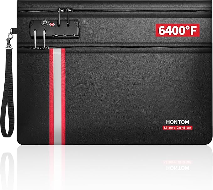 HONTOM Fireproof Document Bag,6400℉ Upgraded Material Fireproof Water Resistant Money Bag with Lock,Home Fire Safe Storage Bag Pouch for Letter Size Documents,Passport and Cards