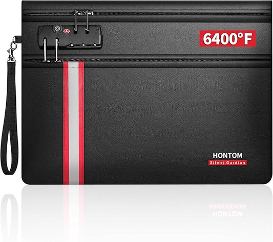 HONTOM Fireproof Document Bag,6400℉ Upgraded Material Fireproof Water Resistant Money Bag with Lock,Home Fire Safe Storage Bag Pouch for Letter Size Documents,Passport and Cards