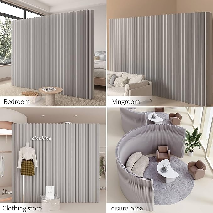 Paper Room Divider, Folding Privacy Screen Lightweight Stretchable Accordion Room Divider Wall, Portable Paper Wall Divide for Home, Office, Clothing Shop (Gray, L：79in x W: 17in x H：95in)