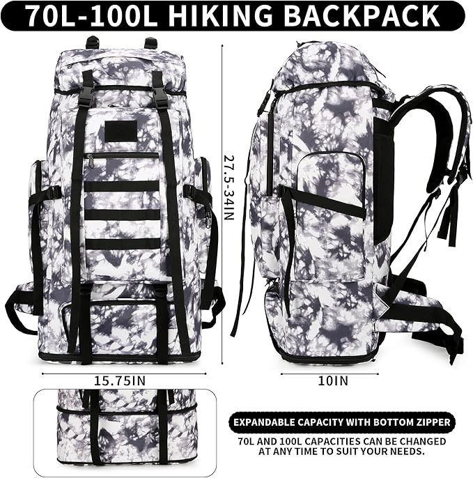Hiking Backpack for Men 70L/100L Camping Backpack Military Rucksack Molle 3 Days Assault Pack for Climbing