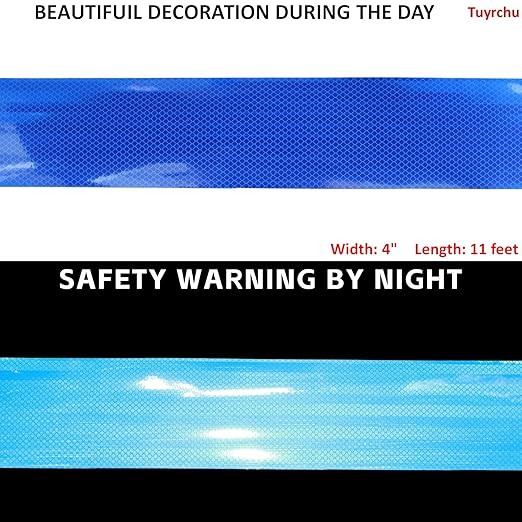 Non Fading Reflective Tape Blue 4 inch, Outdoor Waterproof High Visibility Warning Industrial Marking Tape, Safety Stickers (11 feet)