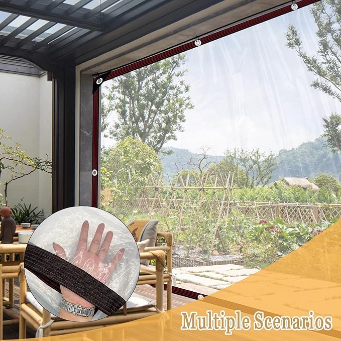 Waterproof Tarps, 6x12 FT - Clear Vinyl Patio Enclosure, Transparent Tarp, Greenhouse Plastic Sheeting - Heavy Duty Tarp for Patio Winter Garden Lawn Plants Pet Hutch Roof