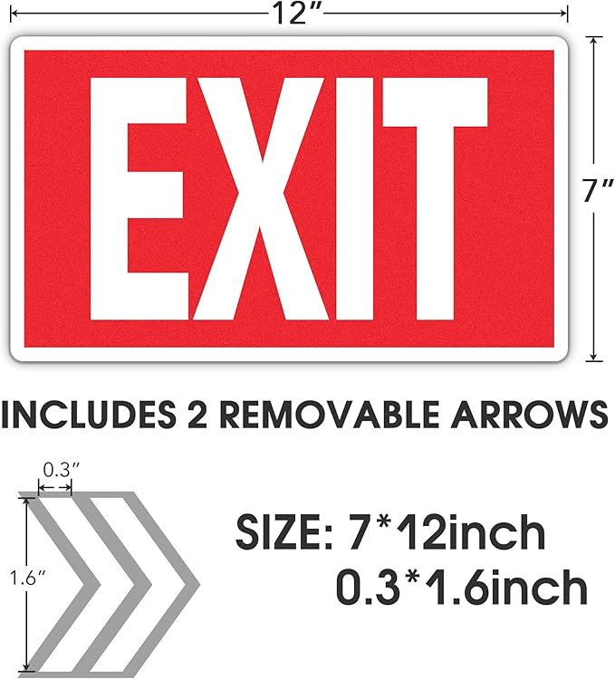 EXIT Signs Glow In The Dark EXIT Decals 3 Pack 12"x7" EXIT Photoluminescent Signs Stickers, Glows For Up To 8 Hours