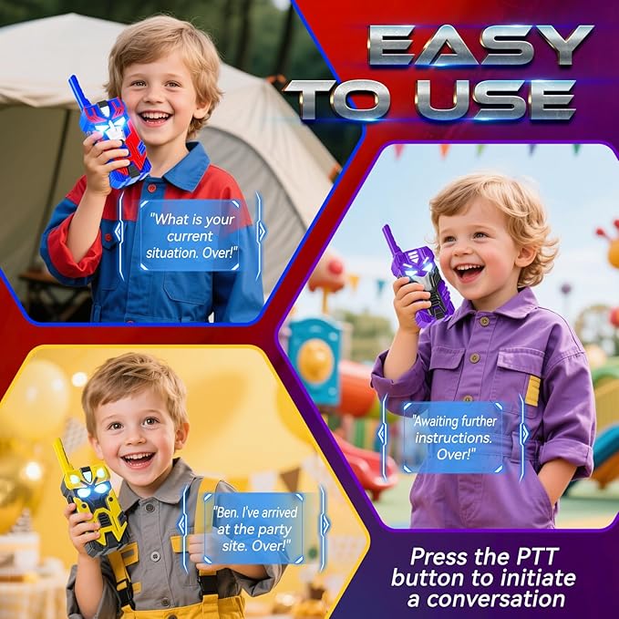 Transform Walkie Talkies for Kids Toys Stocking Stuffers for Kid Boys Girls, 3 Pack with Cool Light-Up Eyes & 2500 FT Range, Outdoor Camping Toys, Birthday Gifts for Boys Girls Ages 3-12