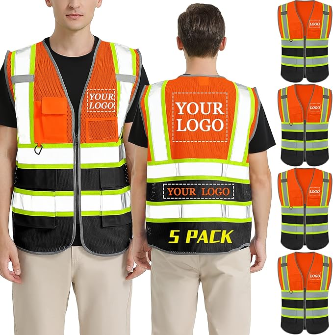 BeautyWill Custom Logo Safety Vest Class 2 High Visibility Reflective Vest for Men - Personalized Logo Team Vest