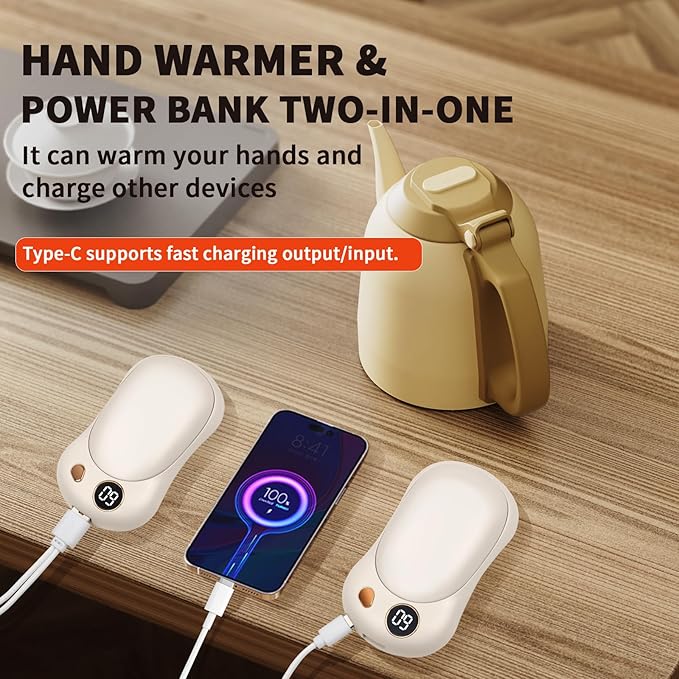 Hand Warmers Rechargeable 2 Pack, 10000mAh Electric Hand Warmers, Reusable Portable Pocket Heater, LED Display & 3 Levels, Gifts for Christmas, Outdoor, Golf, Travel, Hunting, Camping