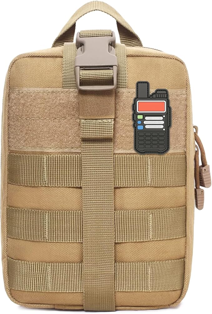 Ham Radio Go Bag in Coyote Colour with Tear-Away Hook and Loop Back - Molle Compatible, Multi-Pocket Design for Radios, Cables, and Gear