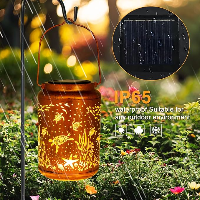 YISITEONE Sea Turtle Outdoor Solar Lanterns, Garden Waterproof Metal Hanging Decor Lights for Patio Yard Pathway Lawn Front Porch, Birthday Gardening Gifts for Women Mom Grandma