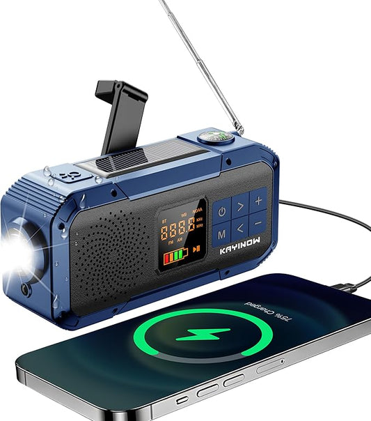 Portable Emergency Radio with AM FM NOAA,Bluetooth Speaker,2000mAh Rechargeable Battery,USB-C Hand Crank Solar Charging,Clear Sound Quality,Flashlight,SOS Alarm for Storm Power Outages Camping