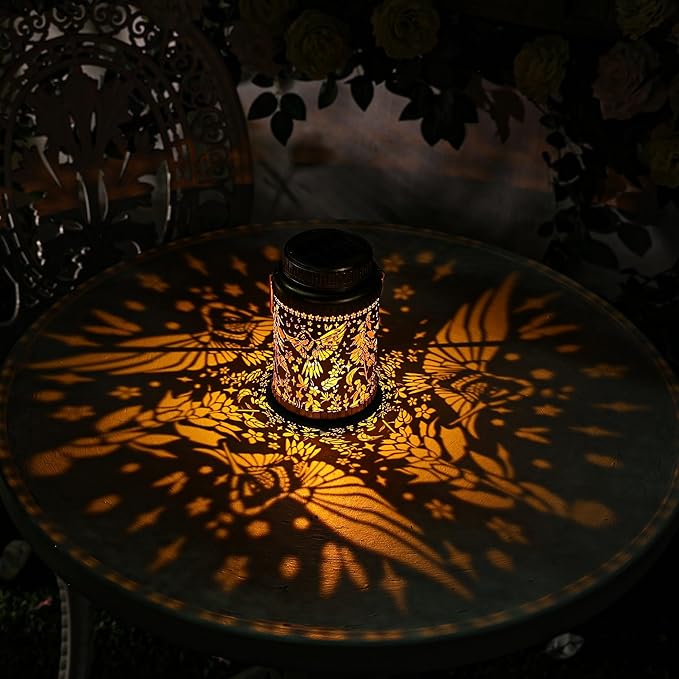 Cooo 4 Pack Solar Lanterns Outdoor Waterproof Hummingbird Red_Sage Solar Pathway Lights Landscape Path Christmas Gifts for Women Mom Grandma for Outdoor Table Lamps Garden Yard Backyard Decor -Gold