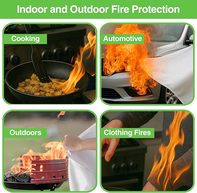 2-Pack Emergency Fire Blankets and Lithium-Ion Fire Suppression Gel - for Home, Kitchen, Grill, Camping, Car & More