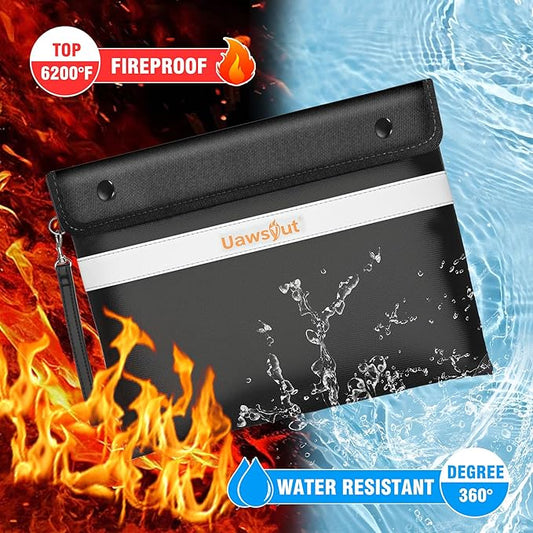 Fireproof Document Bag - 6200°F Important Document Bags with Zipper, Water Resistant Fire Proof Money Bags for Cash, Cell Phone, Tablet, Credit Card,Passport and Valuables (14.2"x11.2", Black)