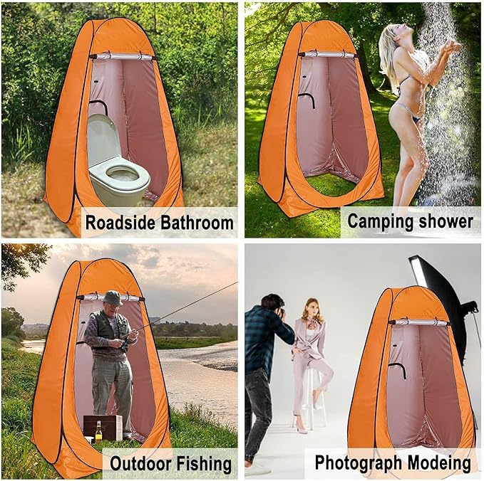 Portable Pop Up Privacy Shower Tent - Spacious Changing Room - Portable Outdoor Camping Bathroom Toilet Changing Dressing Room Sun Sunshade Canopy Outdoor Rain Shelter Hiking, Beach, Toilet (Orange)