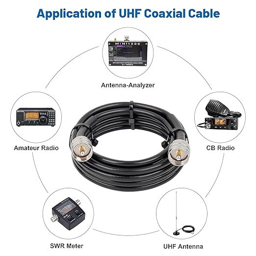 RG8x Coaxial Cable 15ft,CB Coax Cable 50 Ohm,UHF PL259 Male to Male Low Loss CB Antenna Extension for HAM Radio,VHF Radio,SWR Meter,Dummy Load,Antenna Analyzer
