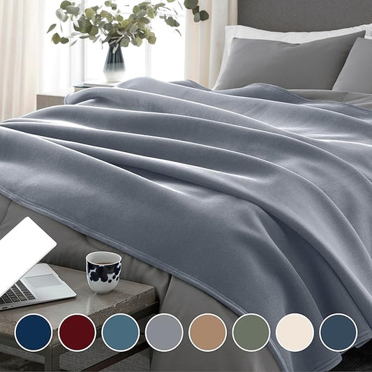 Vellux 1B07046 Original Insulating Core Hotel Style Solid blanket Machine Washable Soft Cozy Warm Pet Friendly Bed Sofa Blankets, King, Grey