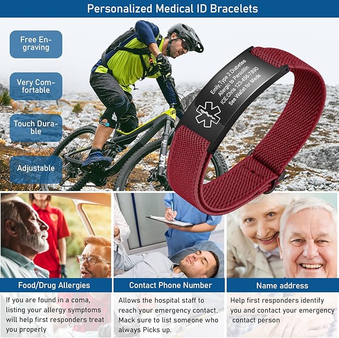 VNOX Medical Alert Bracelets for Men & Women Kids with Free Engraving Adjustable Stainless Steel Mesh Emergency Medical ID Bracelets Wristband