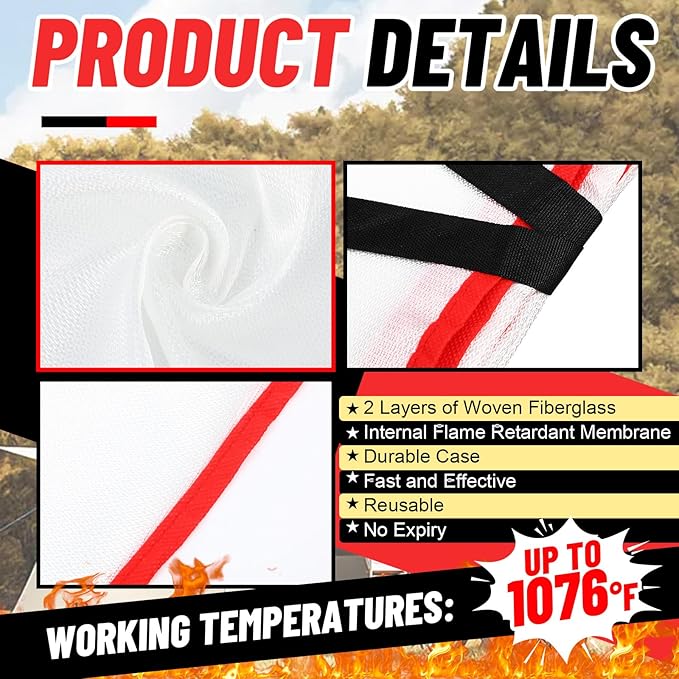 10 Pack Bulk Emergency Fire Blankets for Home and Kitchen with Fireproof Gloves & Hooks Safety Flame Suppression Fire Extinguisher for Camping House Warehouse Car 39.4"x39.4", Housewarming Gifts