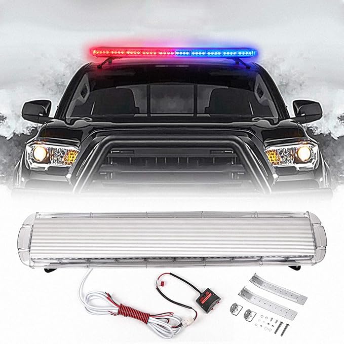 47" 88 Red Blue LED Light Bar Fit For Police Cops Vehicles Truck Cars Extreme High Intensity Construction Emergency Warning Strobe Rooftop Low Profile Law Enforcement Hazard Flashing Universal
