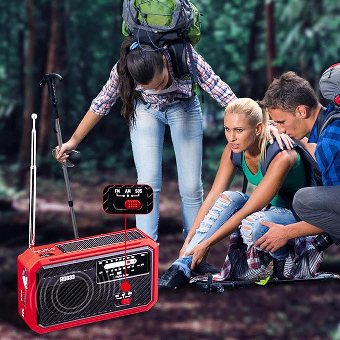 ciciglow Hand Crank Emergency Radio, AM FM Portable Solar Weather Radio with LED Flashlight and SOS Alarm for Outdoor Camping Hiking (Red)
