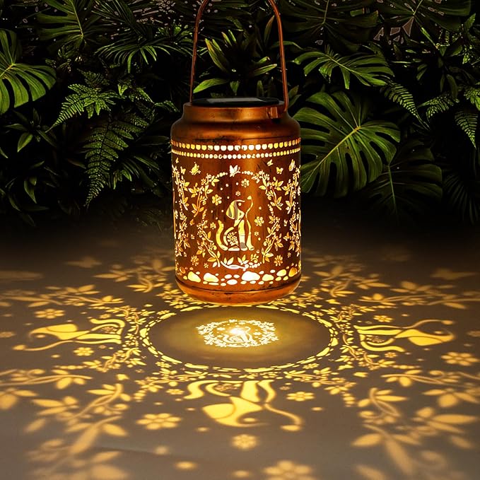 YISITEONE Dog Outdoor Solar Lanterns, Garden Waterproof Metal Hanging Decor Lights for Patio Yard Pathway Lawn Front Porch, Birthday Gardening Dog Lovers Gifts for Women Mom Grandma