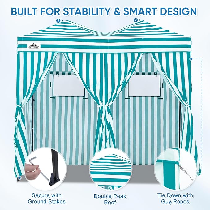 EAGLE PEAK Outdoor Changing Room 8x4, 2 Room Pop Up Portable Changing Room, Sun Shelter, Pop Up Changing Tent for Beach or Pool,Portable Dressing Room for Photoshoots (White/Light Blue)