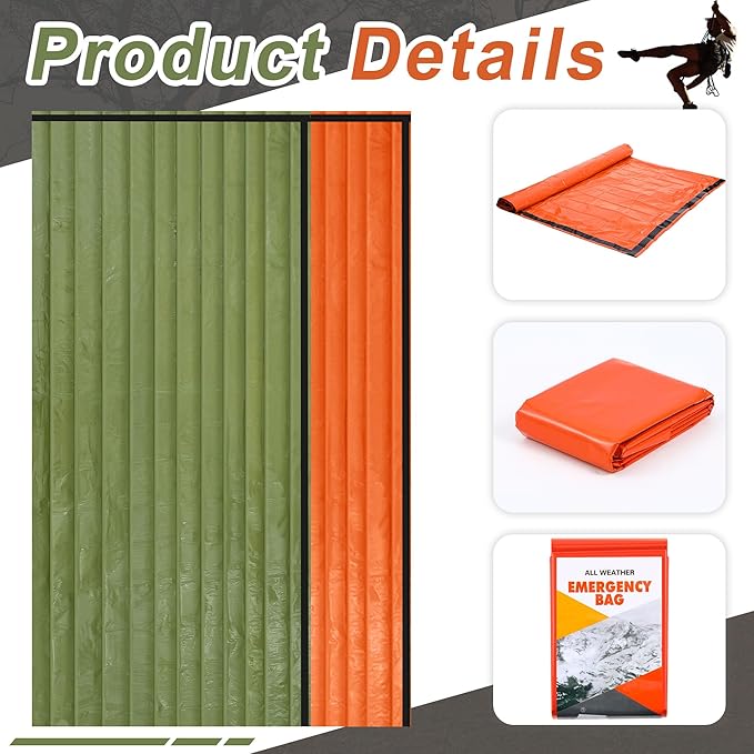 Preboun Emergency Sleeping Bag Bulk Portable Lightweight Survival Bag Thermal Bivy Sack Emergency Blanket Survival Gear for Outdoor Camping Hiking Homeless People Shelter