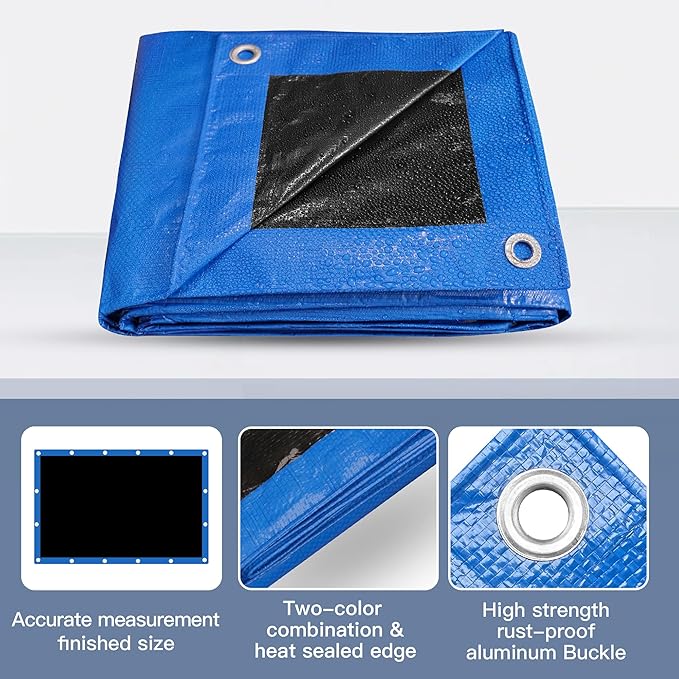 Tarp 20x20 Waterproof 7mil Blue/Black Multipurpose Tarps Uv Resistant Outdoor Tarp for Camping, Rooftops, Yards, Pools, Vehicles, Boats by-MVPNET