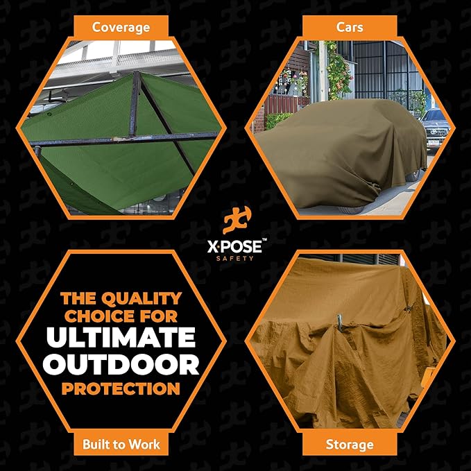 Xpose Safety Canvas Tarp - 10oz White Canvas Tarps Heavy Duty Water Resistant with Brass Grommets- Multipurpose Outdoor Tarpaulin for Camping, Canopy, Trailer, Equipment Cover 8' x 8'