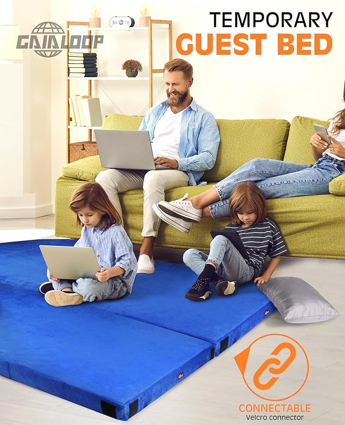 3 Inch Memory Foam Camping Mattress, Dual Layer Thick Sleeping Camp Pad for Car Tent Cot, Roll-Up Portable Glamping Floor Bed for Guests Sleepover